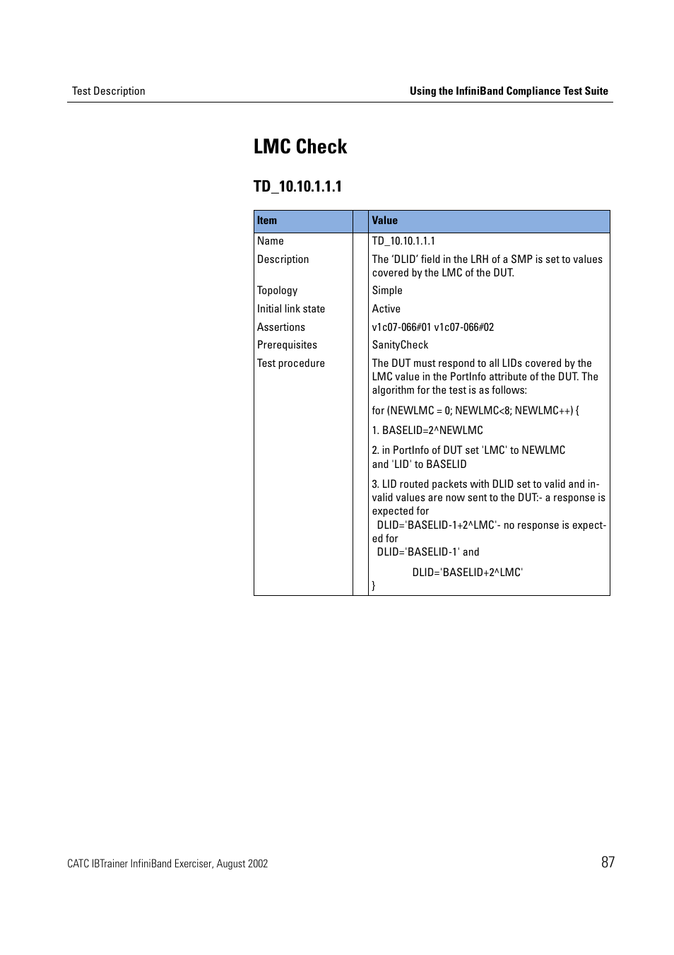 Lmc check | Teledyne LeCroy IBTrainer - IBTrainer Users Manual User Manual | Page 87 / 102