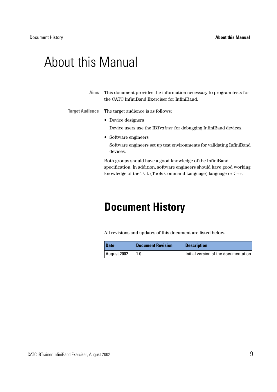 About this manual, Document history | Teledyne LeCroy IBTrainer - IBTrainer Users Manual User Manual | Page 9 / 102