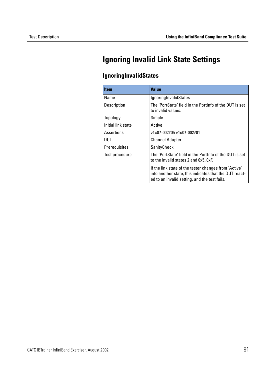 Ignoring invalid link state settings, Ignoringinvalidstates | Teledyne LeCroy IBTrainer - IBTrainer Users Manual User Manual | Page 91 / 102