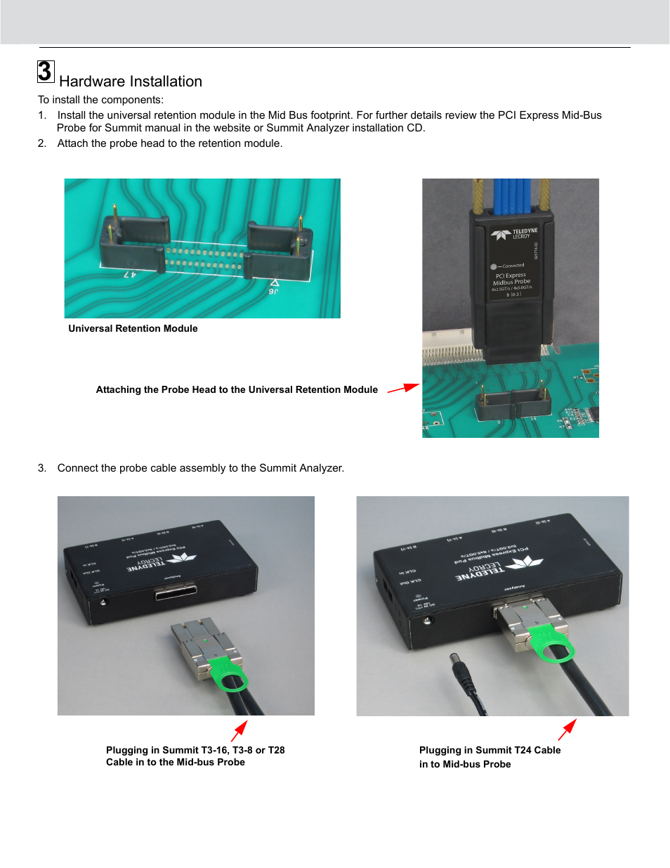 Hardware installation | Teledyne LeCroy PCI Express 2.0 Mid-Bus Probe for Summit T24 User Manual | Page 2 / 4