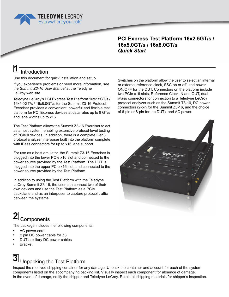 Teledyne LeCroy PCI Express Test Platform 16x2.5GT-s_16x5.0GT-s_16x8.0GT-s Quick Start User Manual | 2 pages