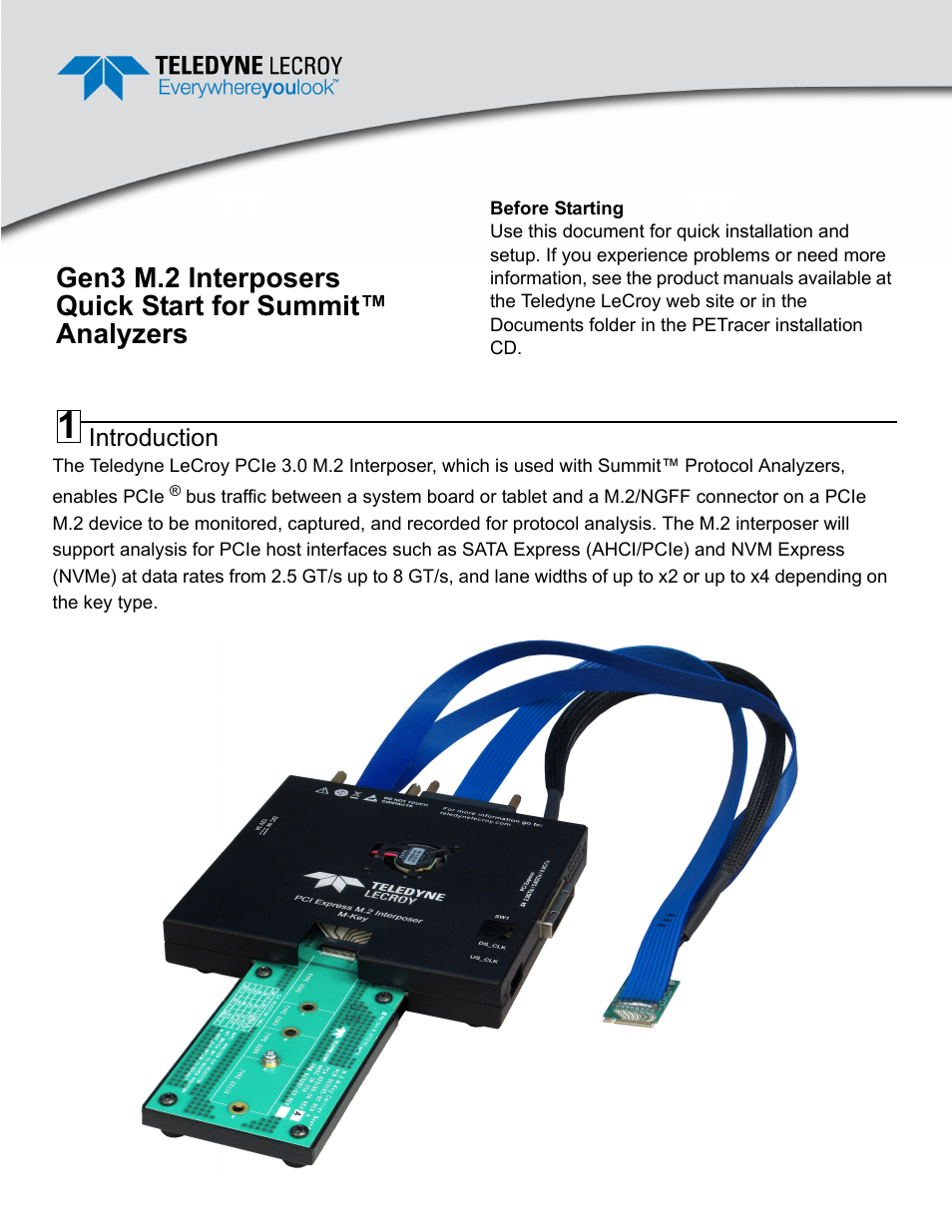 Teledyne LeCroy PCIe Gen3 M.2 Interposer Quick Start User Manual | 8 pages