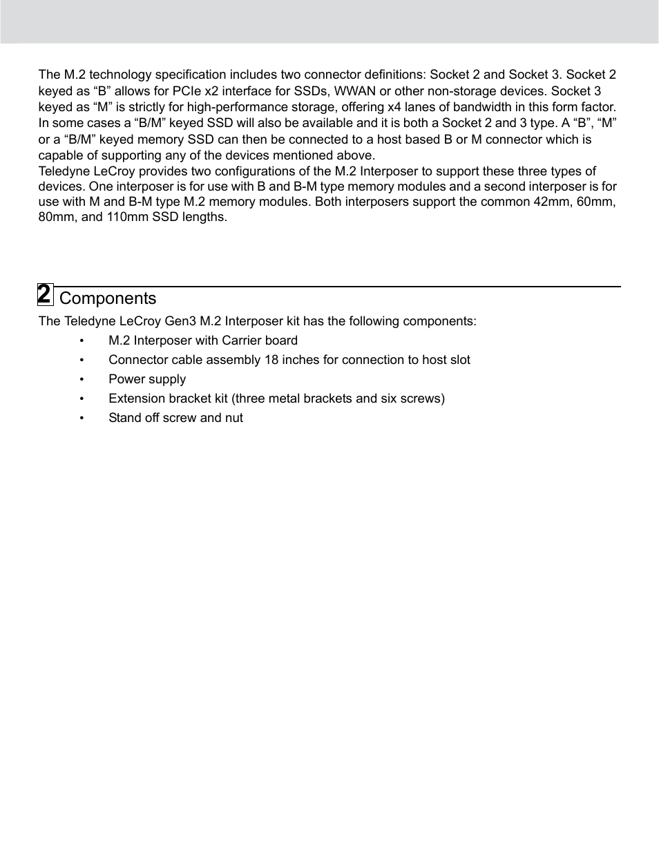Components | Teledyne LeCroy PCIe Gen3 M.2 Interposer Quick Start User Manual | Page 2 / 8