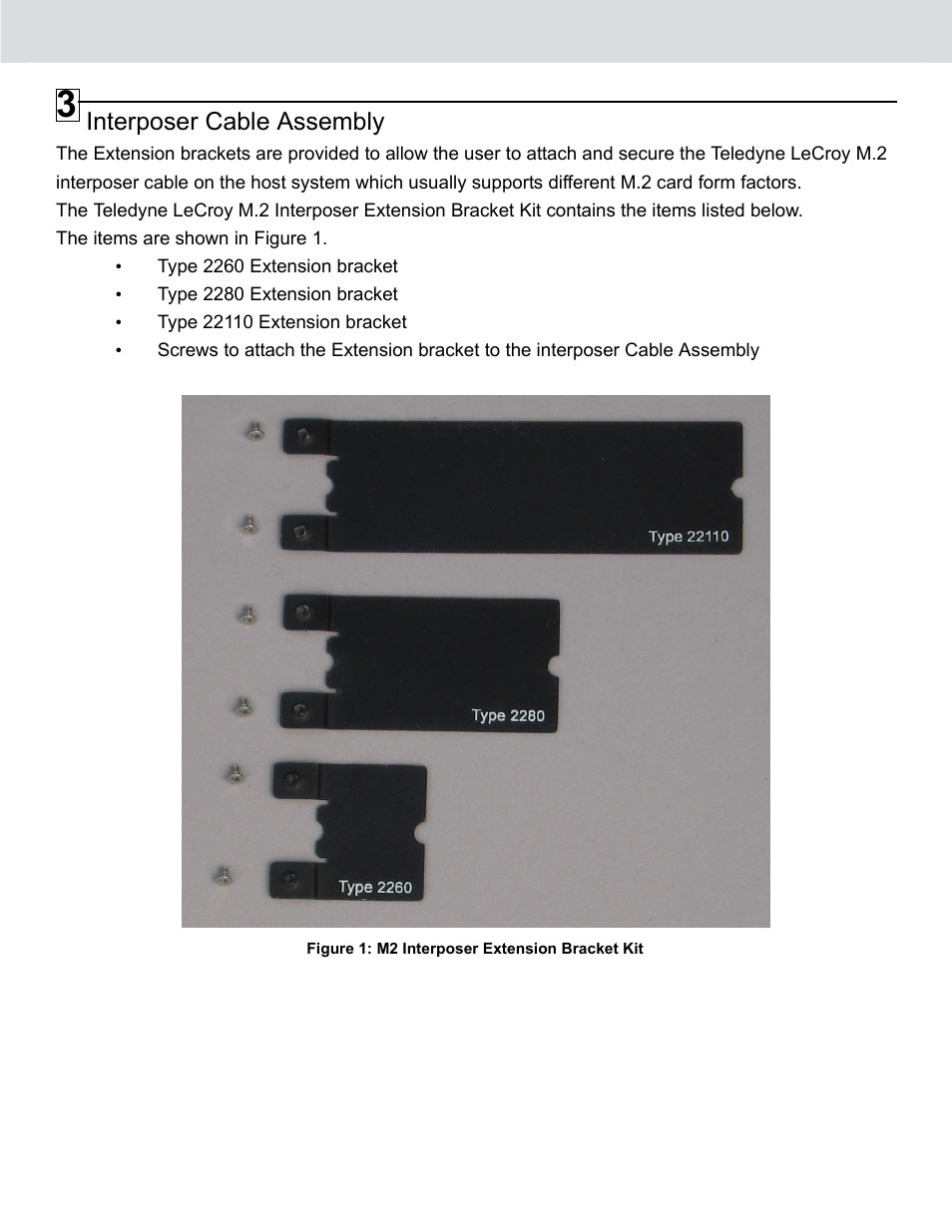 Interposer cable assembly | Teledyne LeCroy PCIe Gen3 M.2 Interposer Quick Start User Manual | Page 3 / 8