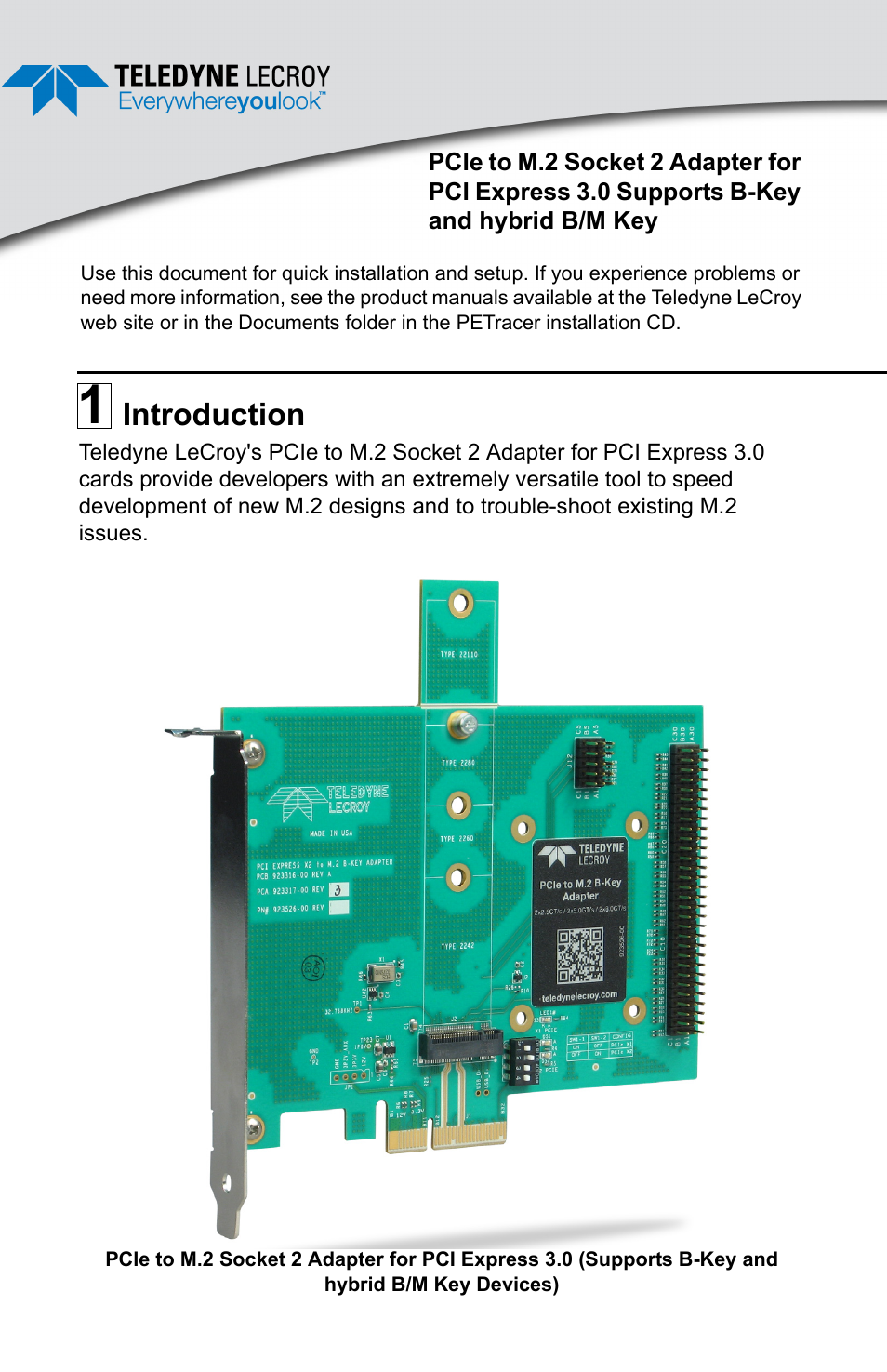 Teledyne LeCroy PCIe Gen3 M.2 Socket2 Adapter Quick Start User Manual | 8 pages