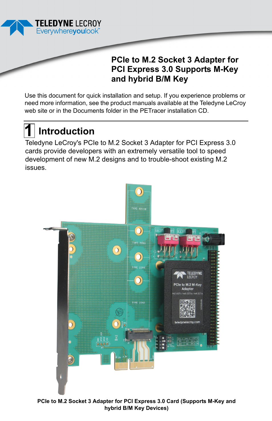 Teledyne LeCroy PCIe Gen3 M.2 Socket3 Adapter Quick Start User Manual | 8 pages