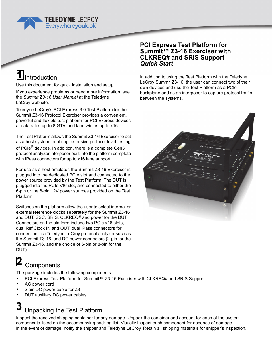 Teledyne LeCroy PCIe Gen3-TestPlatform With SRIS Quick Start User Manual | 4 pages