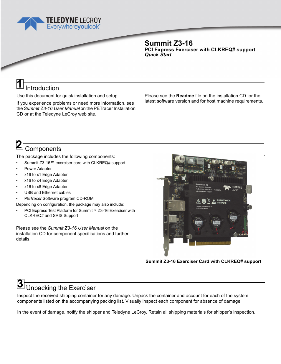 Teledyne LeCroy PCIe Summit Z3-16 with CLKREQ Quick Start User Manual | 4 pages