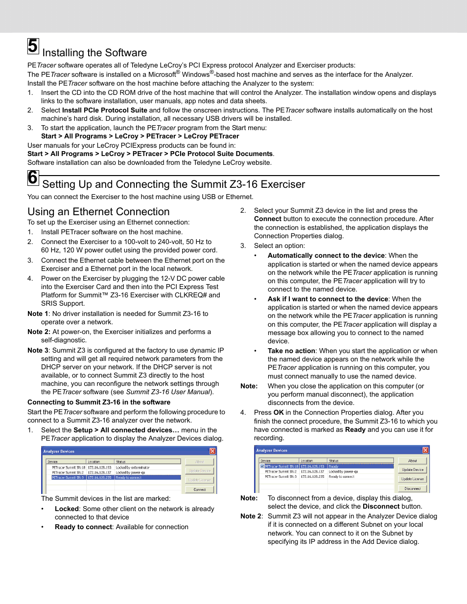 Installing the software, Using an ethernet connection | Teledyne LeCroy PCIe Summit Z3-16 with CLKREQ Quick Start User Manual | Page 3 / 4