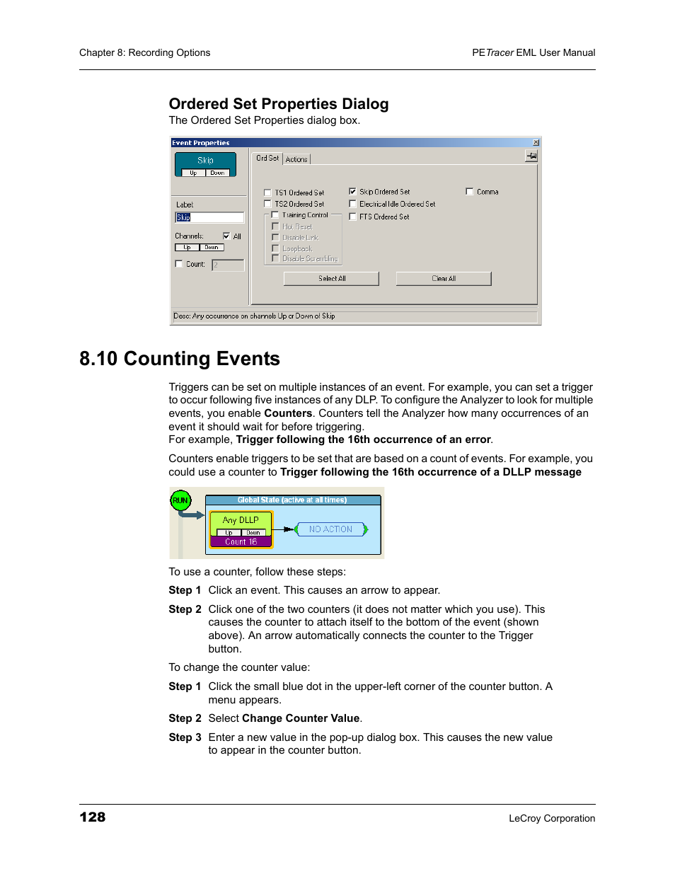 Ordered set properties dialog, 10 counting events | Teledyne LeCroy PETracer EML Analyzer and Exerciser User Manual User Manual | Page 136 / 258