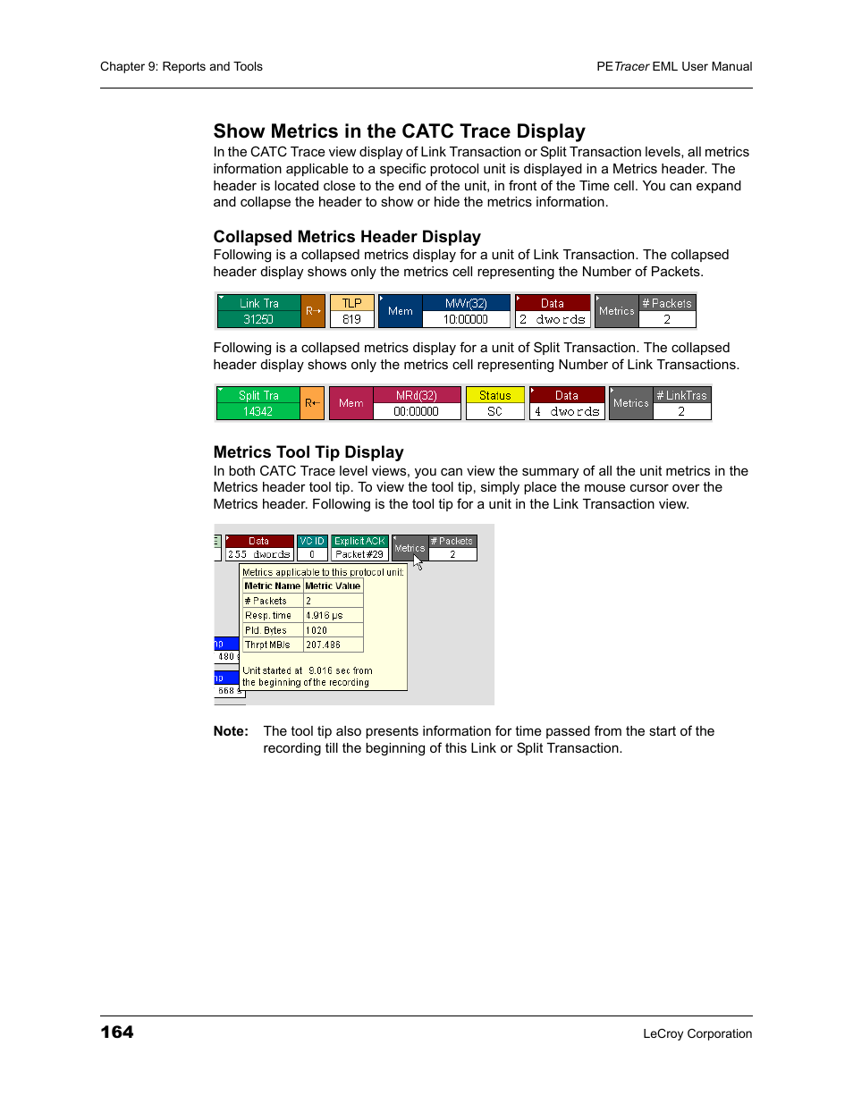Show metrics in the catc trace display | Teledyne LeCroy PETracer EML Analyzer and Exerciser User Manual User Manual | Page 172 / 258