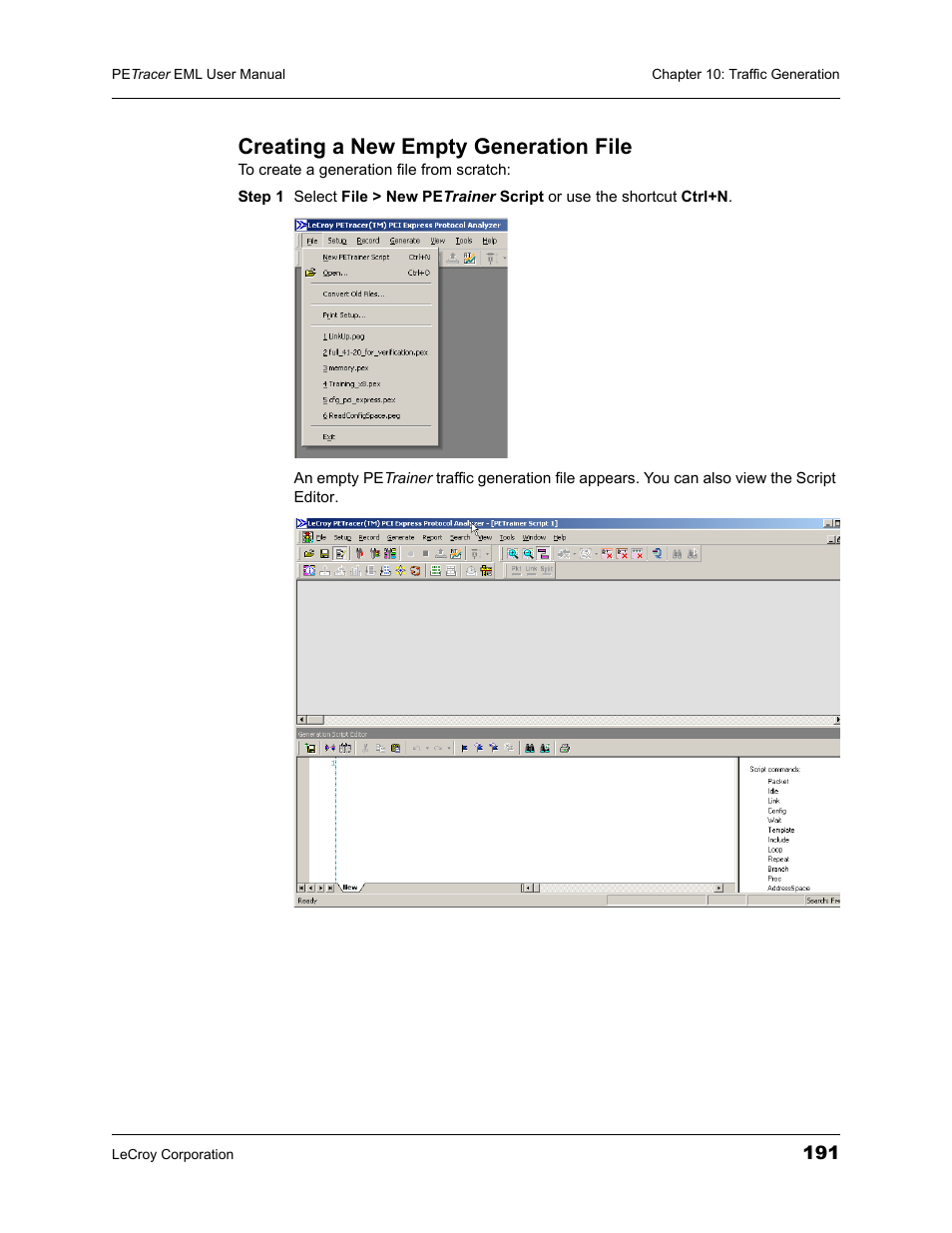 Creating a new empty generation file | Teledyne LeCroy PETracer EML Analyzer and Exerciser User Manual User Manual | Page 199 / 258
