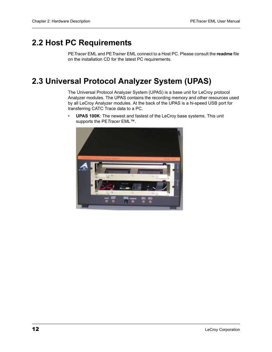 2 host pc requirements, 3 universal protocol analyzer system (upas) | Teledyne LeCroy PETracer EML Analyzer and Exerciser User Manual User Manual | Page 20 / 258