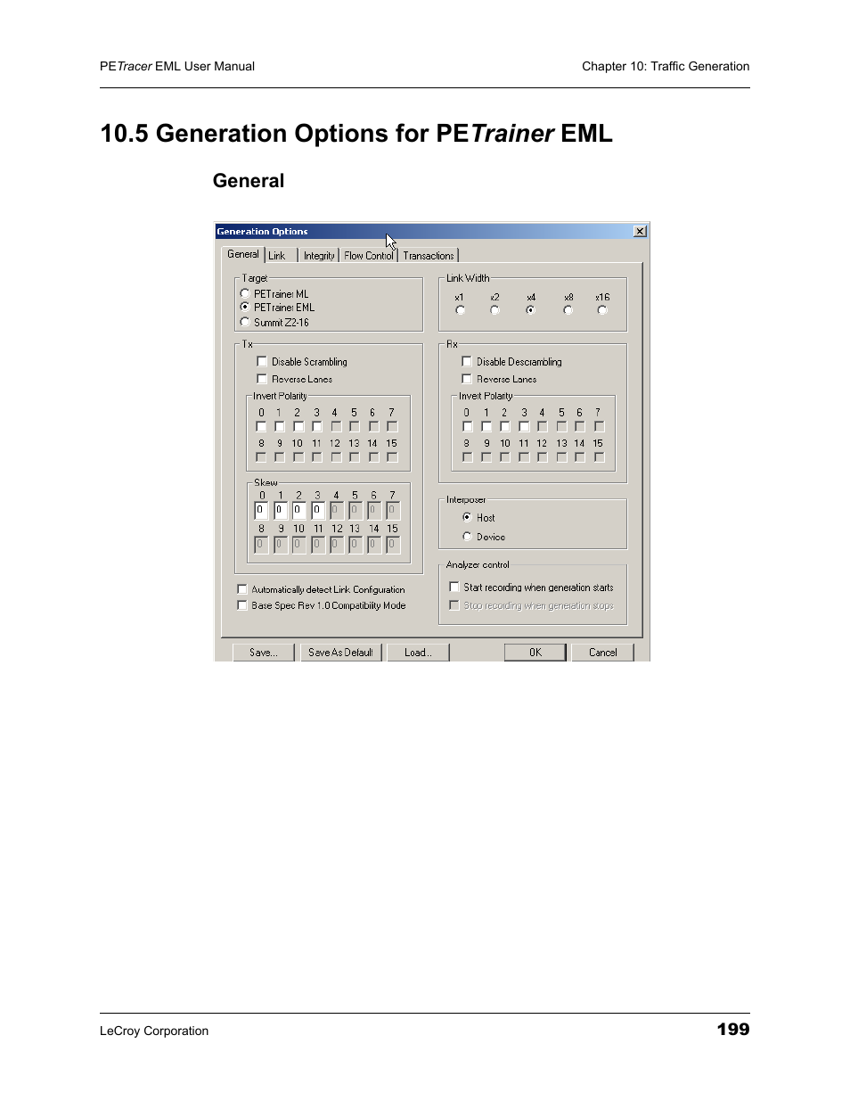 5 generation options for petrainer eml, General, 5 generation options for pe trainer eml | Teledyne LeCroy PETracer EML Analyzer and Exerciser User Manual User Manual | Page 207 / 258
