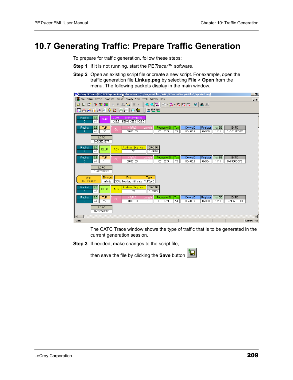 7 generating traffic: prepare traffic generation | Teledyne LeCroy PETracer EML Analyzer and Exerciser User Manual User Manual | Page 217 / 258