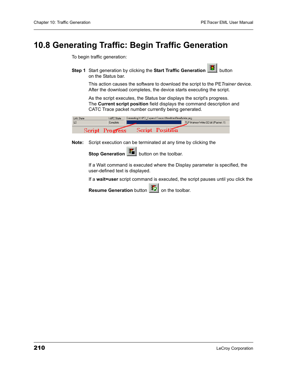 8 generating traffic: begin traffic generation | Teledyne LeCroy PETracer EML Analyzer and Exerciser User Manual User Manual | Page 218 / 258