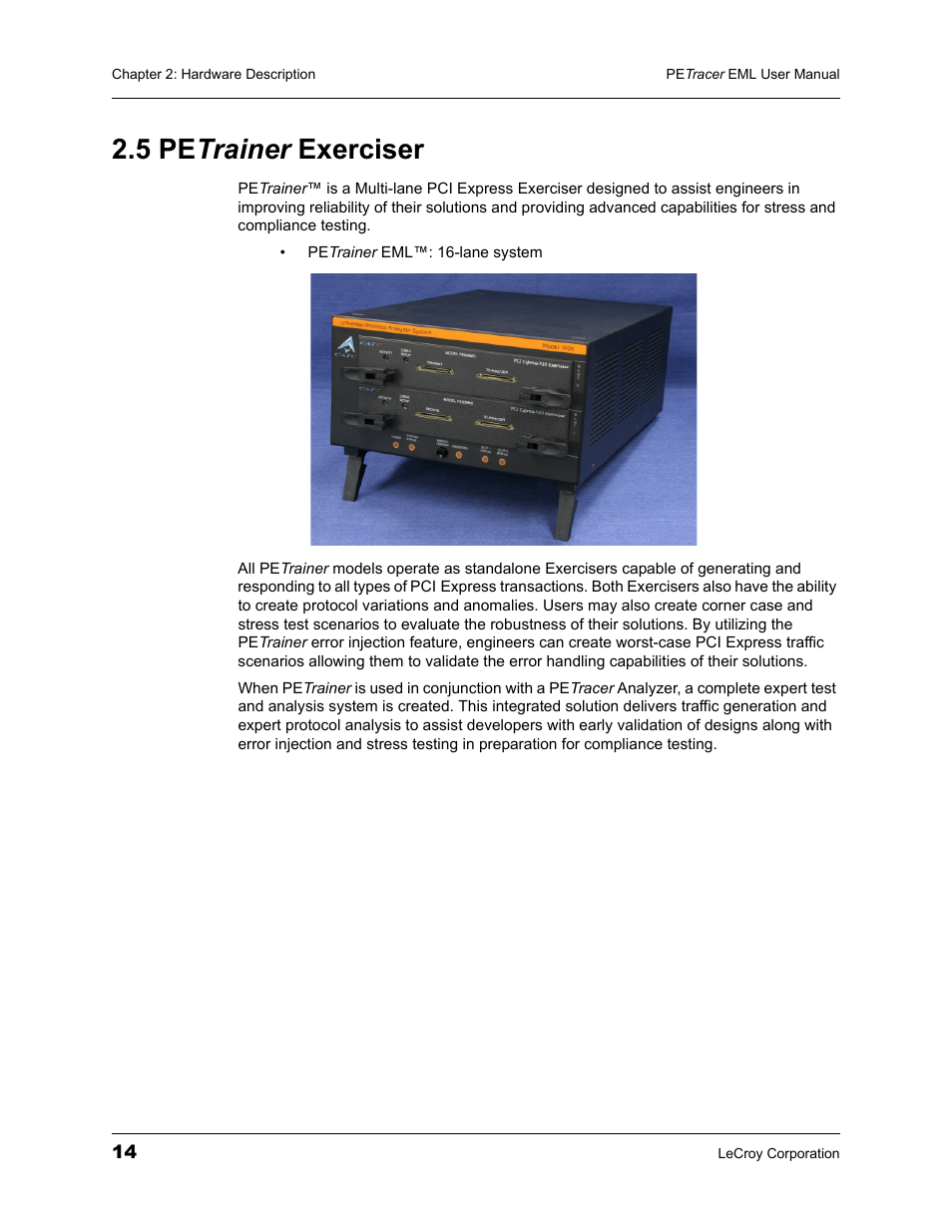 5 petrainer exerciser, 5 pe trainer exerciser | Teledyne LeCroy PETracer EML Analyzer and Exerciser User Manual User Manual | Page 22 / 258