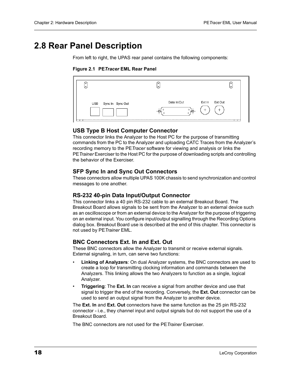 8 rear panel description | Teledyne LeCroy PETracer EML Analyzer and Exerciser User Manual User Manual | Page 26 / 258