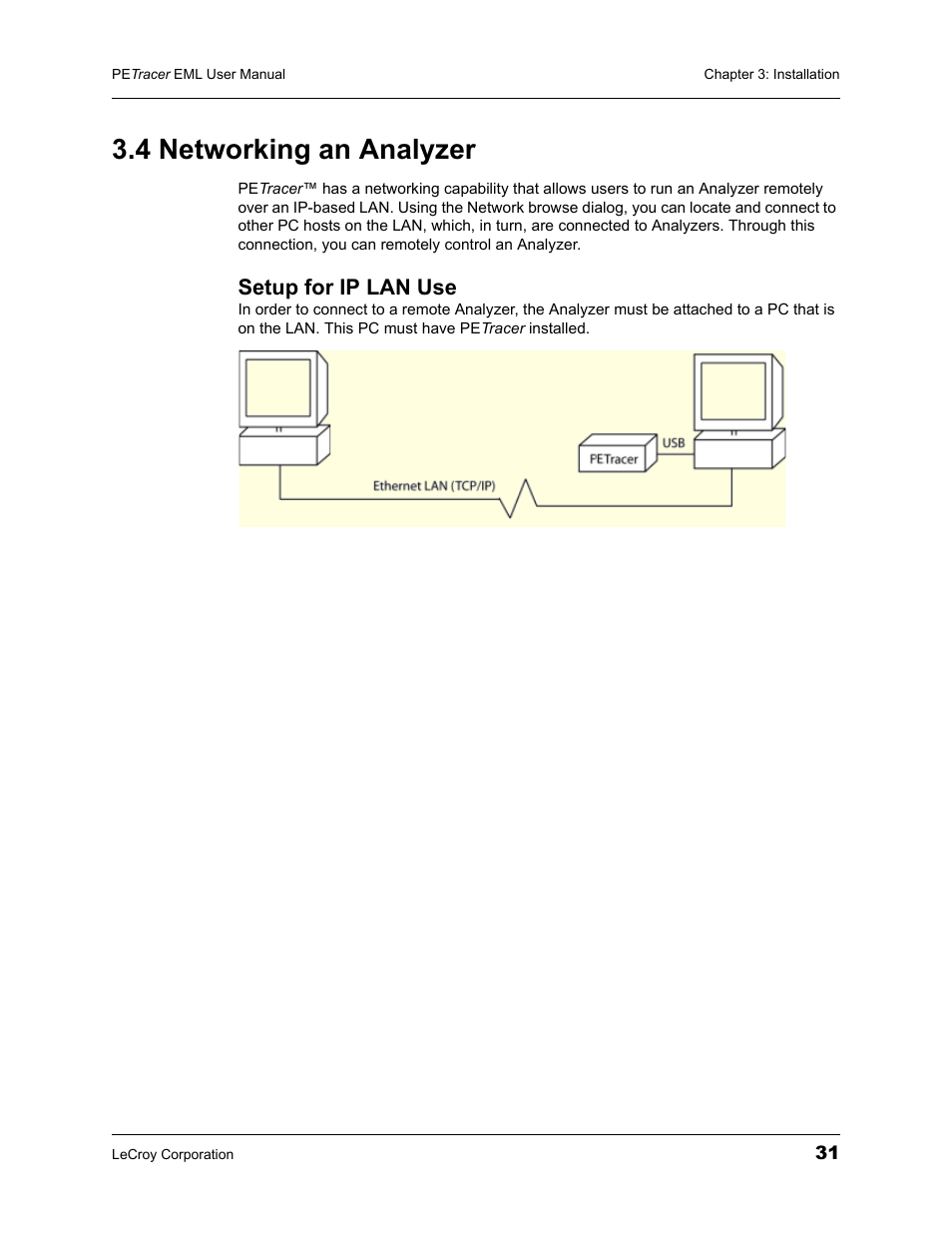 4 networking an analyzer, Setup for ip lan use | Teledyne LeCroy PETracer EML Analyzer and Exerciser User Manual User Manual | Page 39 / 258