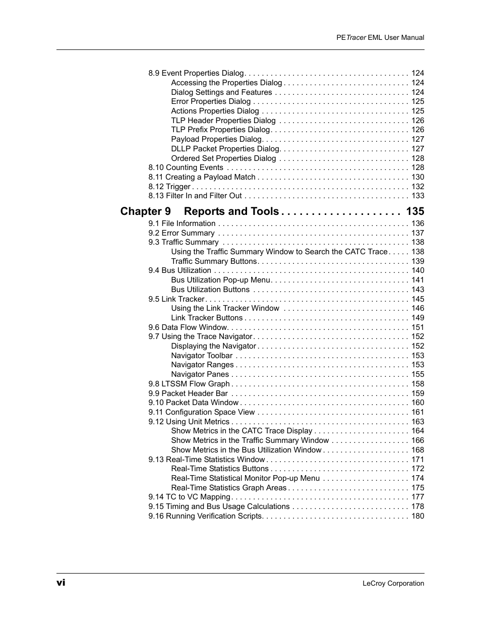 Chapter 9 reports and tools | Teledyne LeCroy PETracer EML Analyzer and Exerciser User Manual User Manual | Page 6 / 258