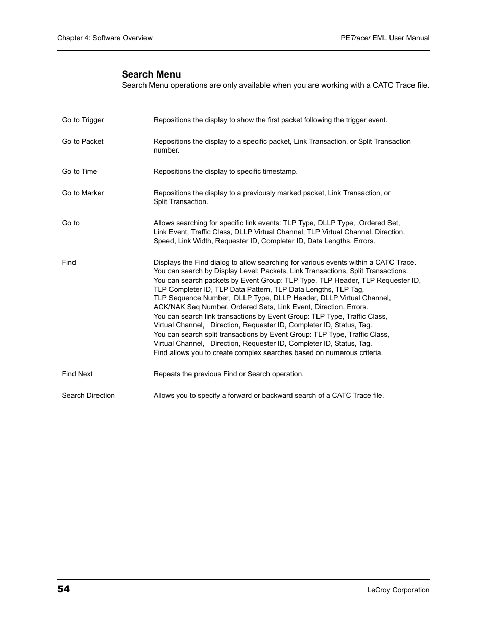 Search menu | Teledyne LeCroy PETracer EML Analyzer and Exerciser User Manual User Manual | Page 62 / 258