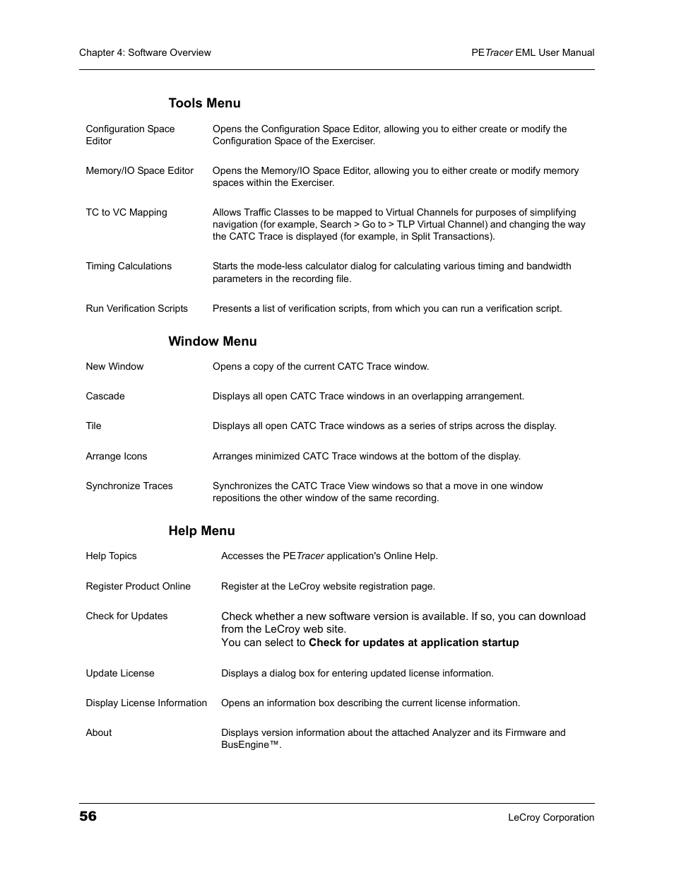 Tools menu window menu help menu | Teledyne LeCroy PETracer EML Analyzer and Exerciser User Manual User Manual | Page 64 / 258