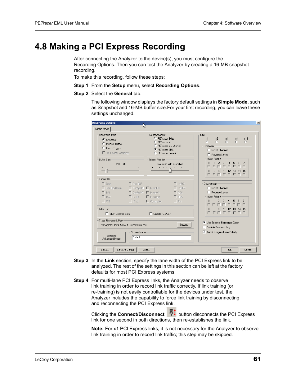 8 making a pci express recording | Teledyne LeCroy PETracer EML Analyzer and Exerciser User Manual User Manual | Page 69 / 258
