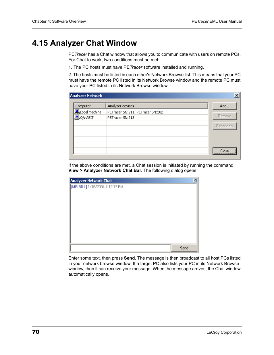 15 analyzer chat window | Teledyne LeCroy PETracer EML Analyzer and Exerciser User Manual User Manual | Page 78 / 258