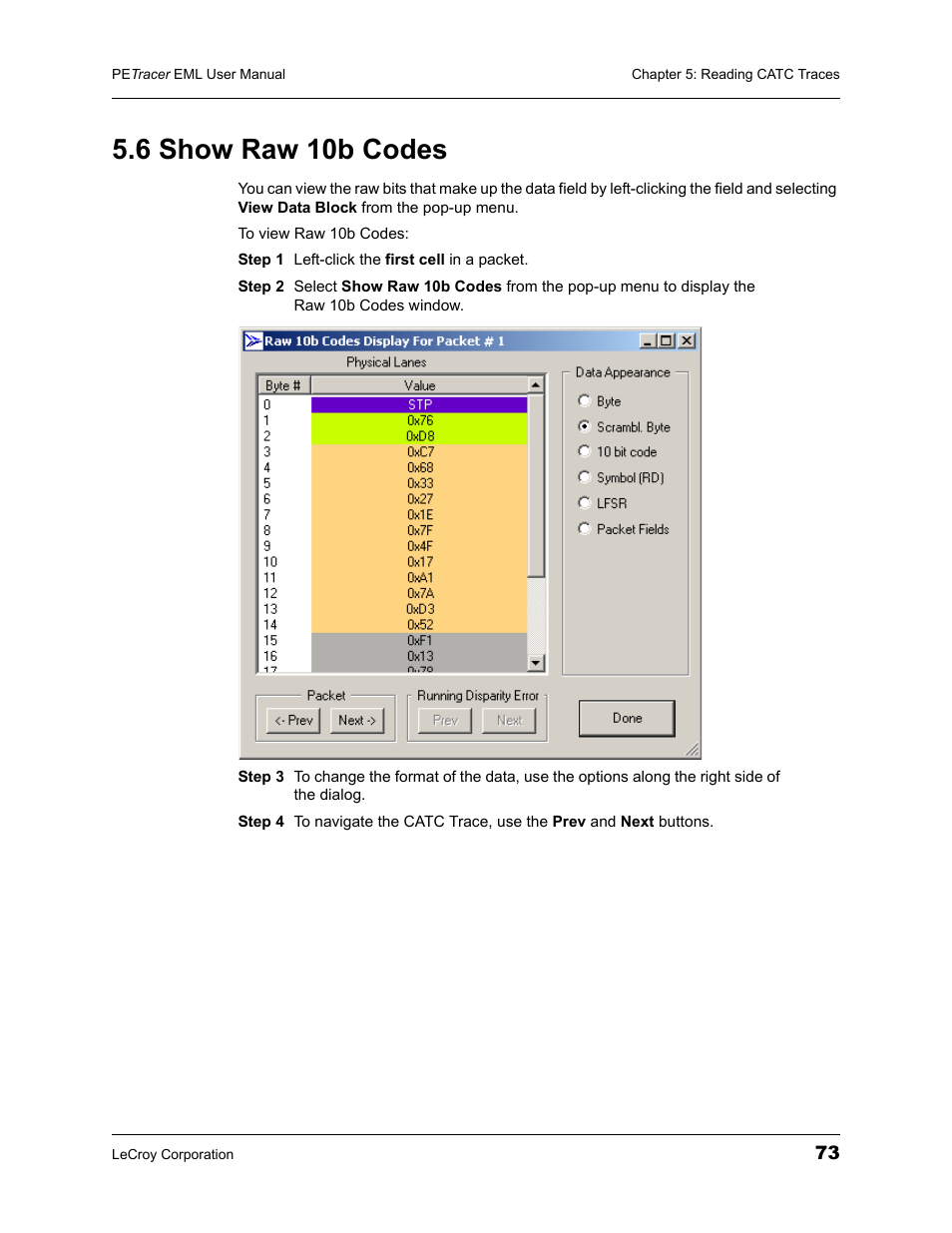 6 show raw 10b codes | Teledyne LeCroy PETracer EML Analyzer and Exerciser User Manual User Manual | Page 81 / 258