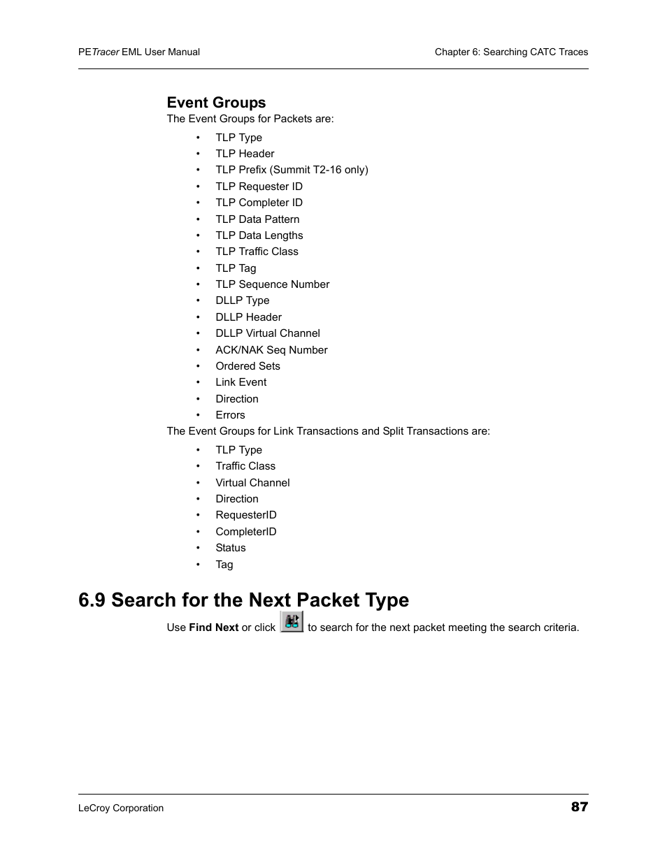 Event groups, 9 search for the next packet type | Teledyne LeCroy PETracer EML Analyzer and Exerciser User Manual User Manual | Page 95 / 258