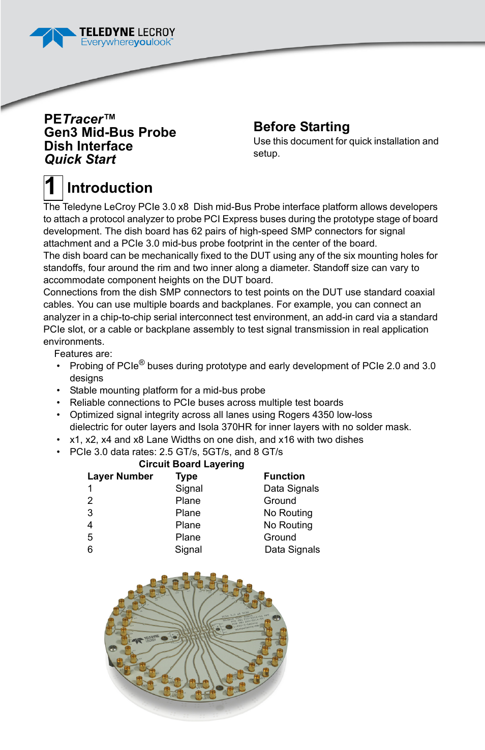 Teledyne LeCroy PETracer Gen3 Mid-Bus Probe Dish Interface Quick Start User Manual | 2 pages