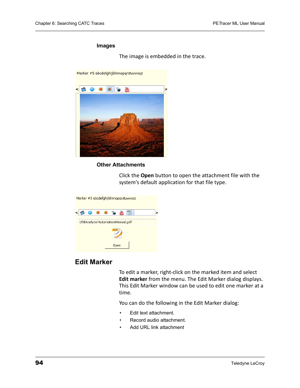 Images, Other attachments, Edit marker | Images other attachments edit marker | Teledyne LeCroy PETracer ML Analyzer and Exerciser User Manual User Manual | Page 102 / 274