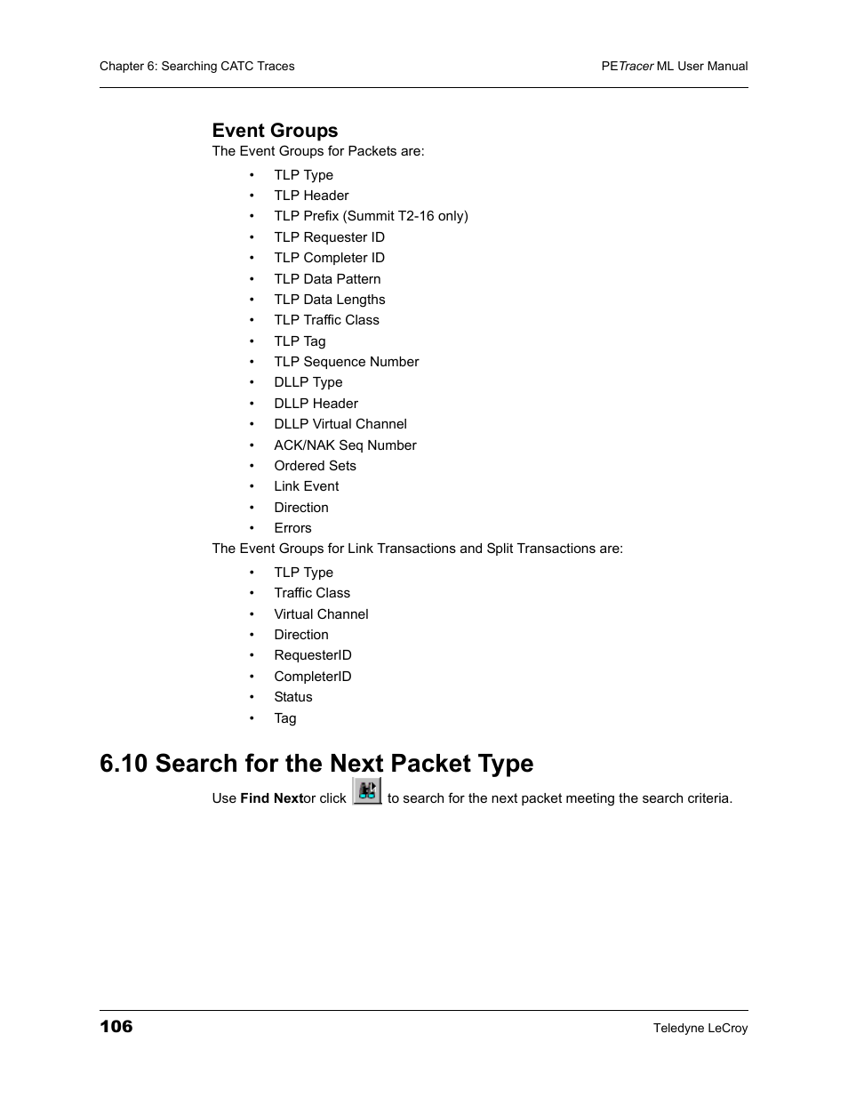 Event groups, 10 search for the next packet type | Teledyne LeCroy PETracer ML Analyzer and Exerciser User Manual User Manual | Page 114 / 274