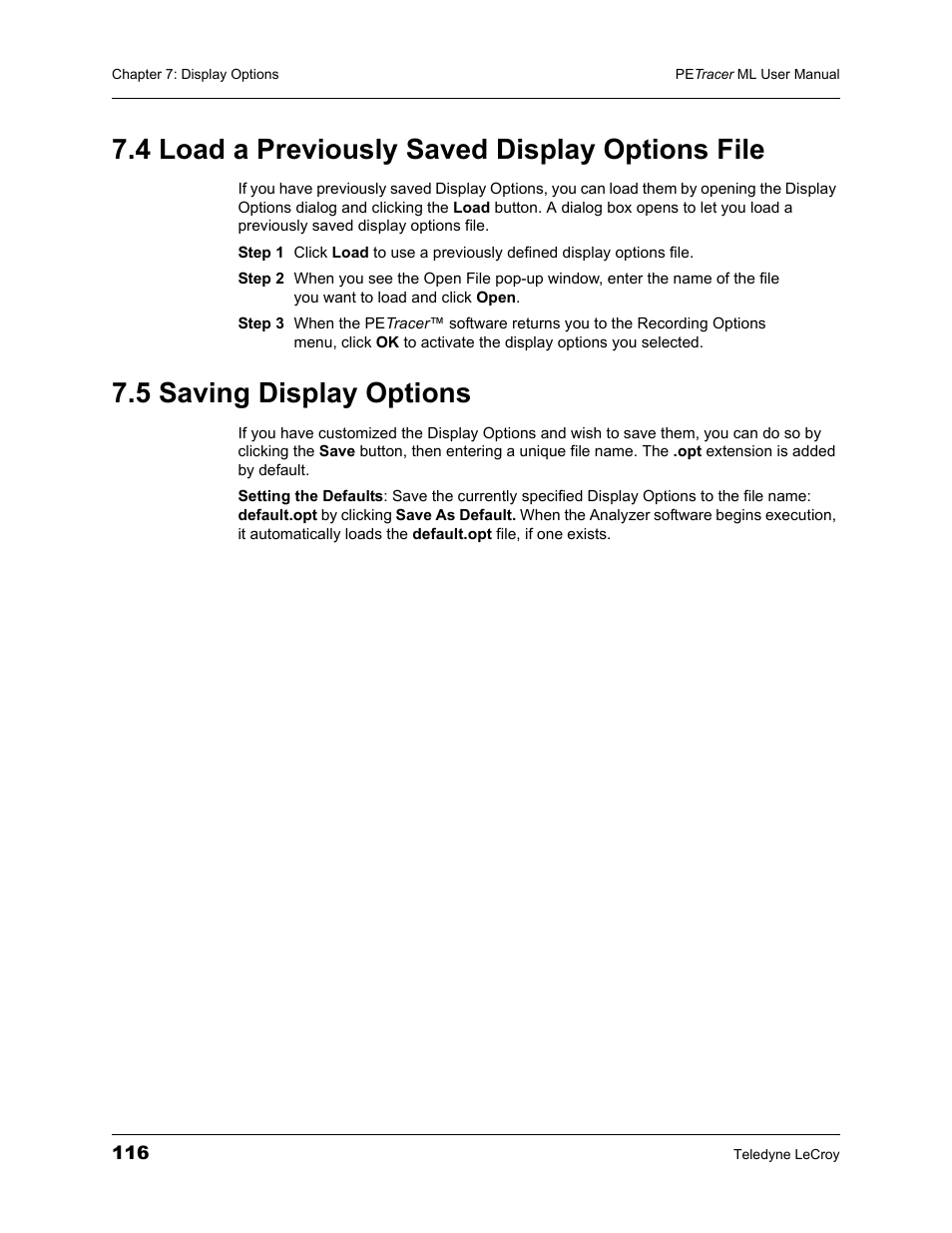 4 load a previously saved display options file, 5 saving display options | Teledyne LeCroy PETracer ML Analyzer and Exerciser User Manual User Manual | Page 124 / 274