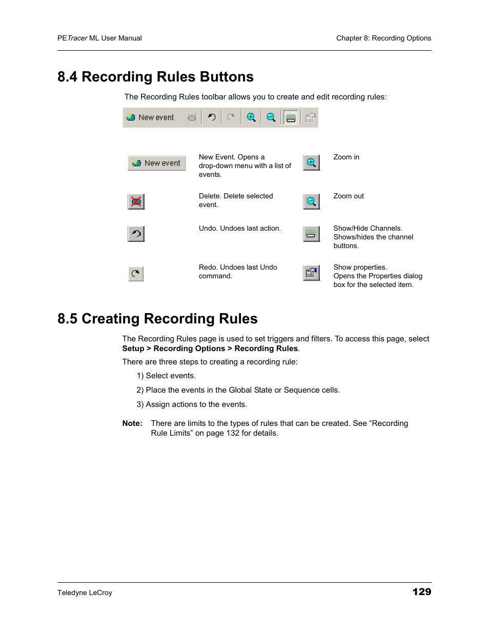 4 recording rules buttons, 5 creating recording rules | Teledyne LeCroy PETracer ML Analyzer and Exerciser User Manual User Manual | Page 137 / 274