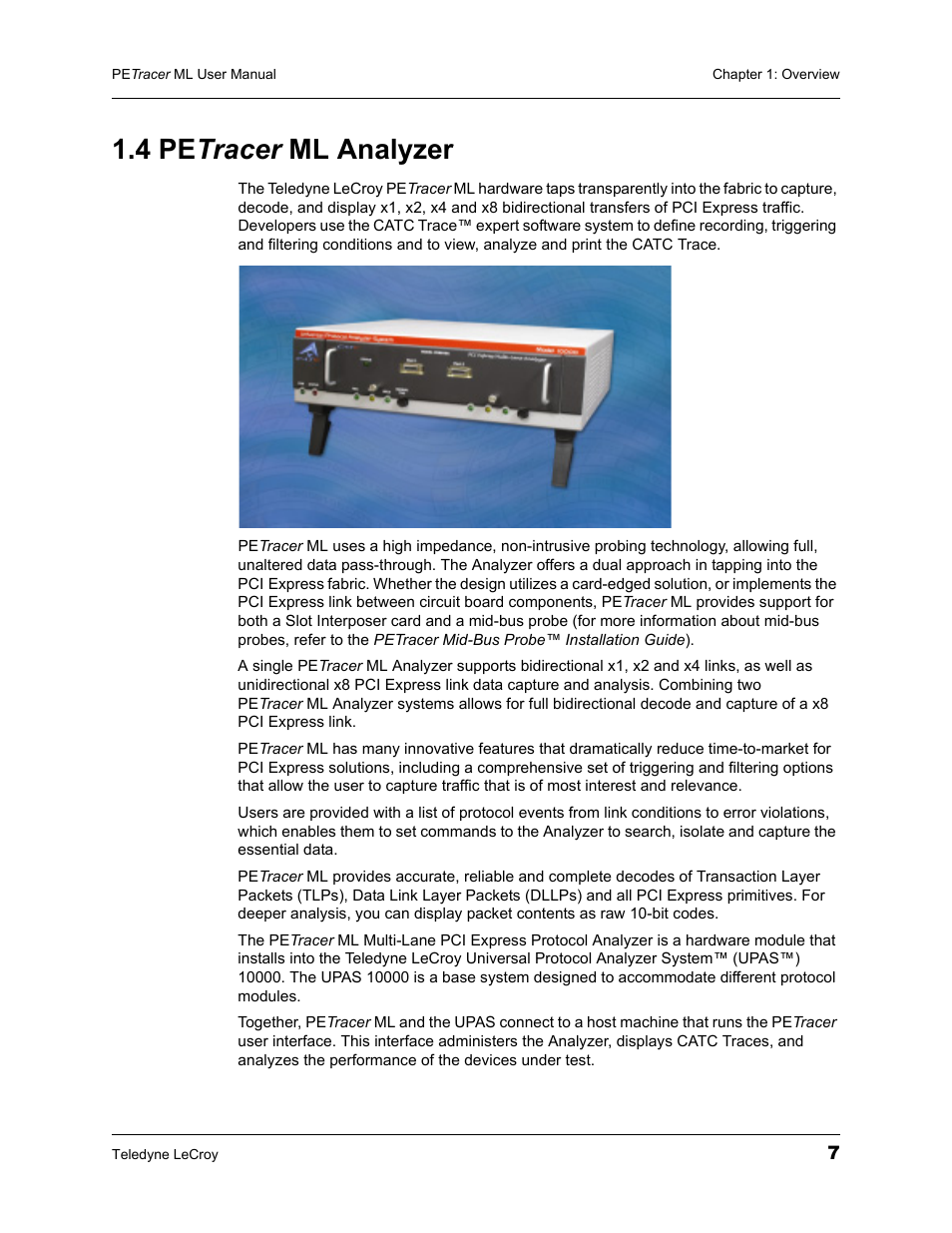 4 petracer ml analyzer, 4 pe tracer ml analyzer | Teledyne LeCroy PETracer ML Analyzer and Exerciser User Manual User Manual | Page 15 / 274
