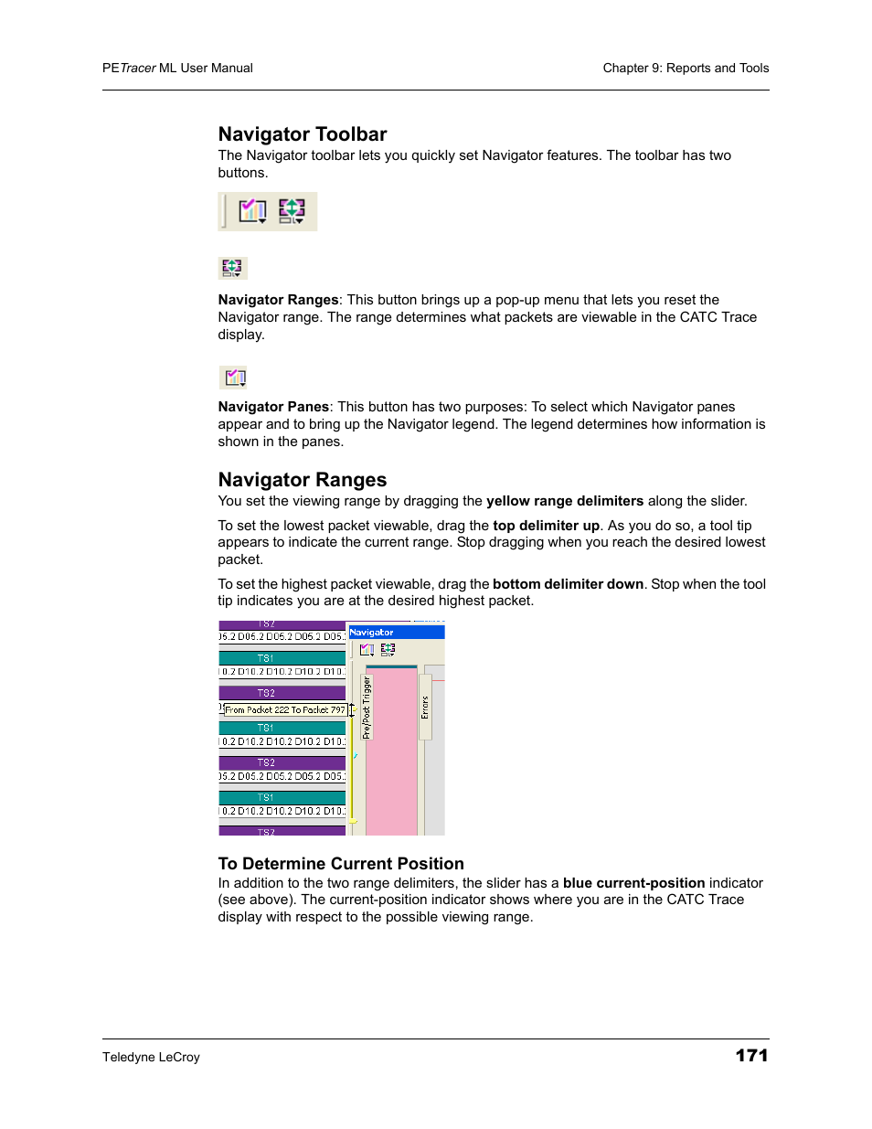 Navigator toolbar, Navigator ranges, Navigator toolbar navigator ranges | Teledyne LeCroy PETracer ML Analyzer and Exerciser User Manual User Manual | Page 179 / 274