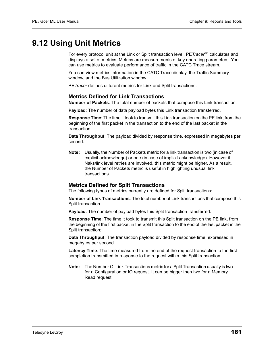 12 using unit metrics | Teledyne LeCroy PETracer ML Analyzer and Exerciser User Manual User Manual | Page 189 / 274