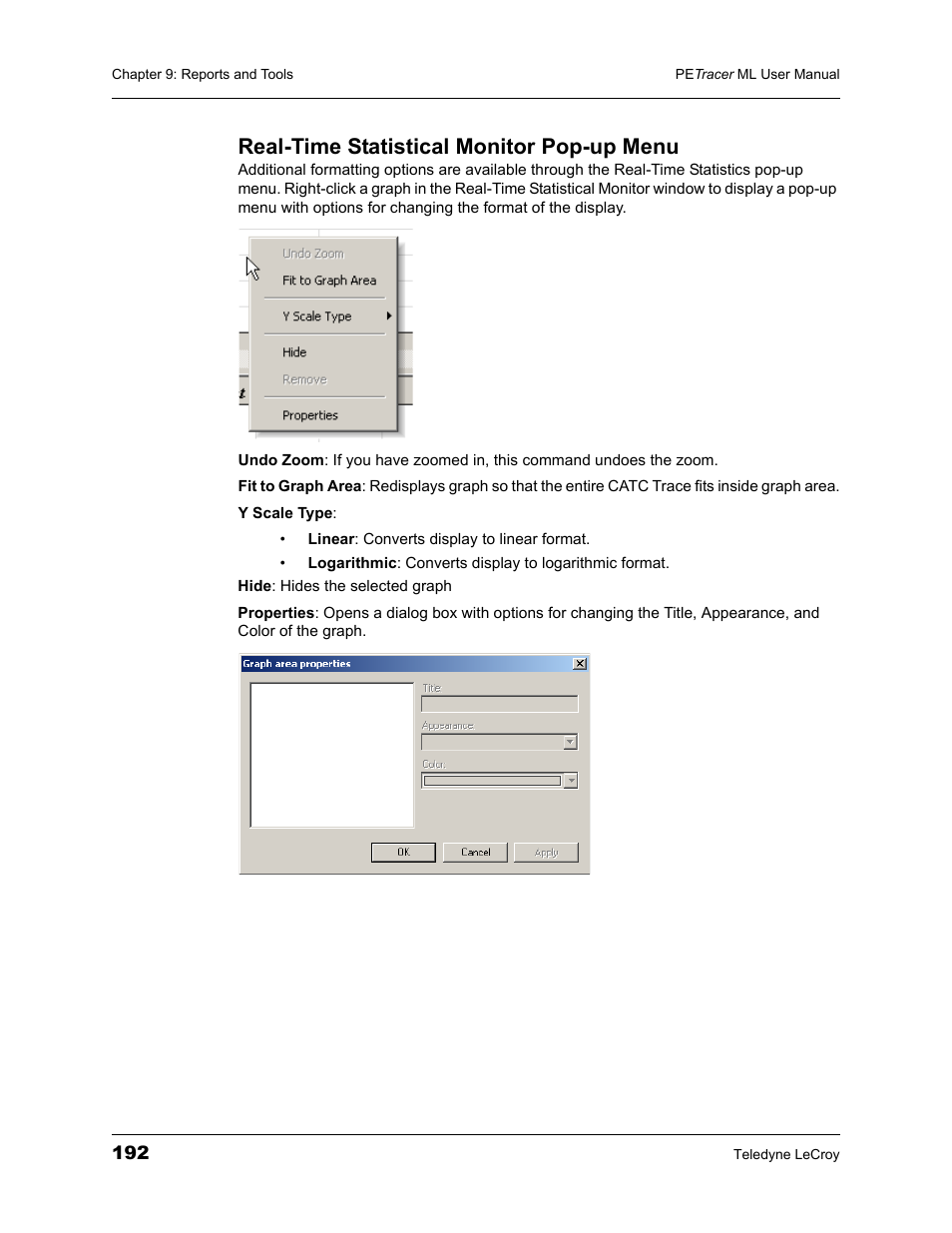 Real-time statistical monitor pop-up menu | Teledyne LeCroy PETracer ML Analyzer and Exerciser User Manual User Manual | Page 200 / 274