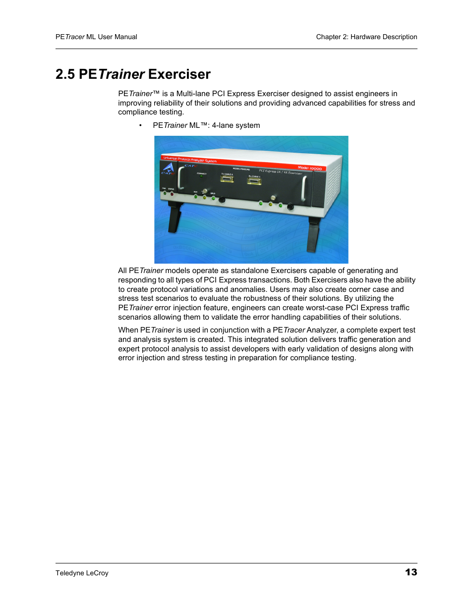 5 petrainer exerciser, 5 pe trainer exerciser | Teledyne LeCroy PETracer ML Analyzer and Exerciser User Manual User Manual | Page 21 / 274