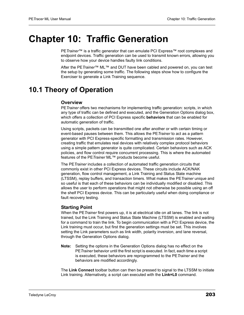 Chapter 10: traffic generation, 1 theory of operation, Chapter 10 traffic generation | Teledyne LeCroy PETracer ML Analyzer and Exerciser User Manual User Manual | Page 211 / 274