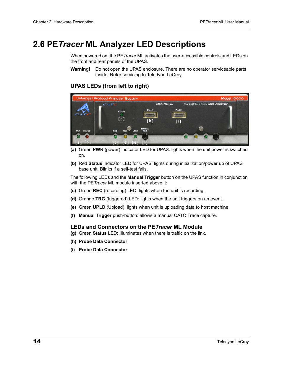 6 petracer ml analyzer led descriptions, 6 pe tracer ml analyzer led descriptions | Teledyne LeCroy PETracer ML Analyzer and Exerciser User Manual User Manual | Page 22 / 274