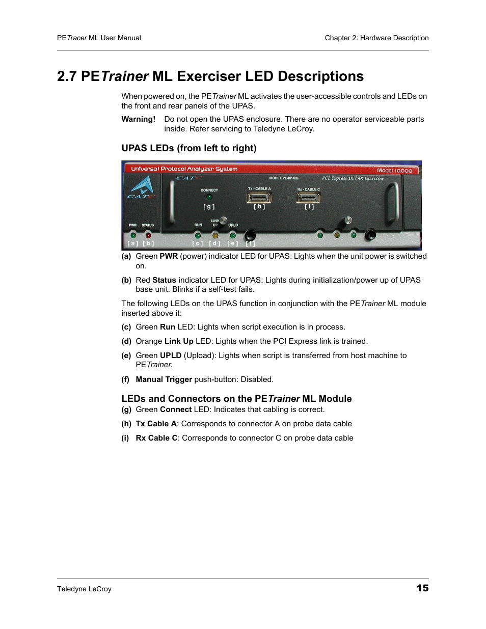 7 petrainer ml exerciser led descriptions, 7 pe trainer ml exerciser led descriptions | Teledyne LeCroy PETracer ML Analyzer and Exerciser User Manual User Manual | Page 23 / 274