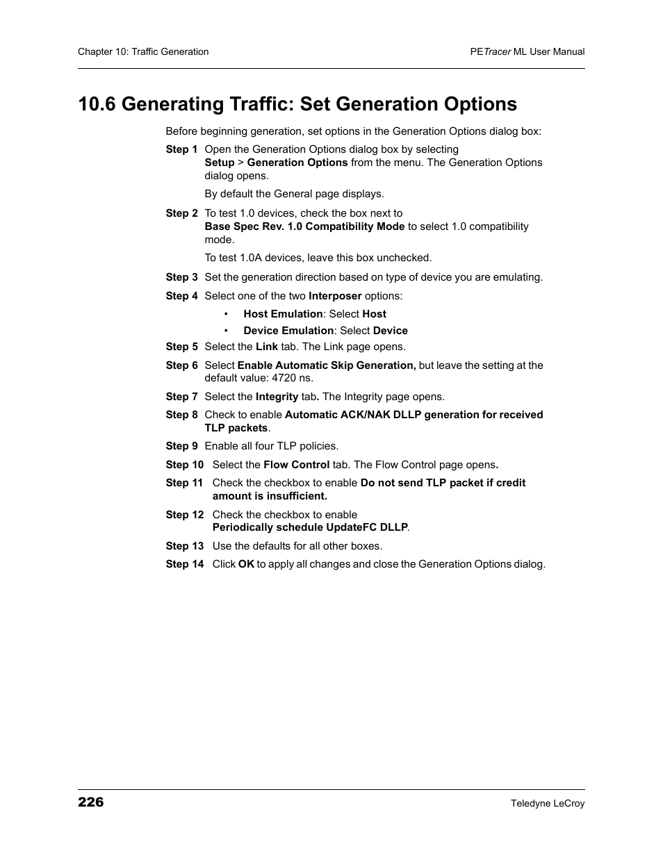 6 generating traffic: set generation options | Teledyne LeCroy PETracer ML Analyzer and Exerciser User Manual User Manual | Page 234 / 274