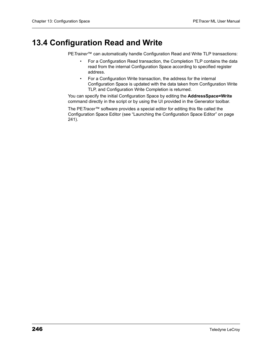 4 configuration read and write | Teledyne LeCroy PETracer ML Analyzer and Exerciser User Manual User Manual | Page 254 / 274