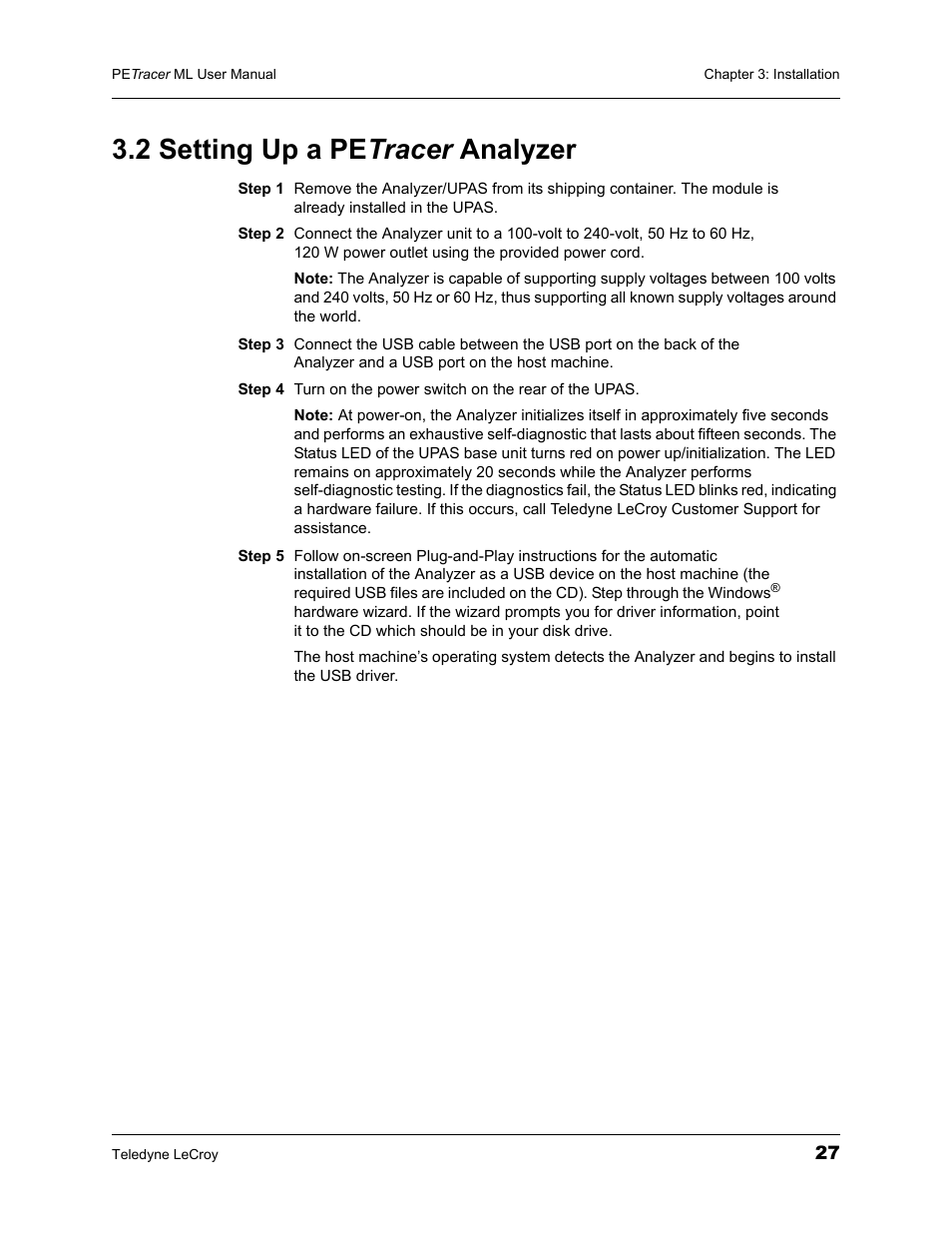 2 setting up a petracer analyzer, 2 setting up a pe tracer analyzer | Teledyne LeCroy PETracer ML Analyzer and Exerciser User Manual User Manual | Page 35 / 274
