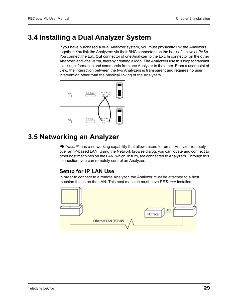 4 installing a dual analyzer system, 5 networking an analyzer, Setup for ip lan use | Teledyne LeCroy PETracer ML Analyzer and Exerciser User Manual User Manual | Page 37 / 274