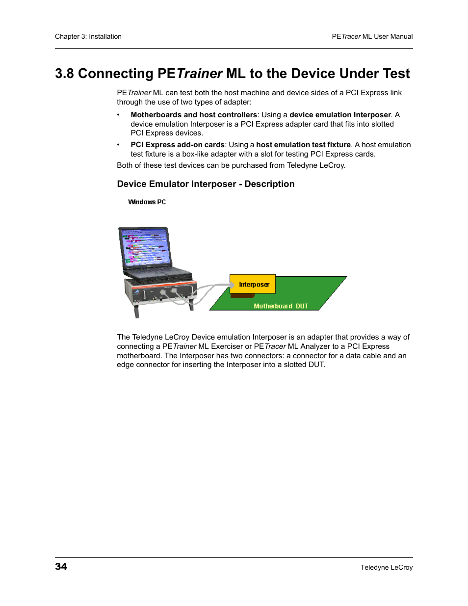 8 connecting petrainer ml to the device under test | Teledyne LeCroy PETracer ML Analyzer and Exerciser User Manual User Manual | Page 42 / 274