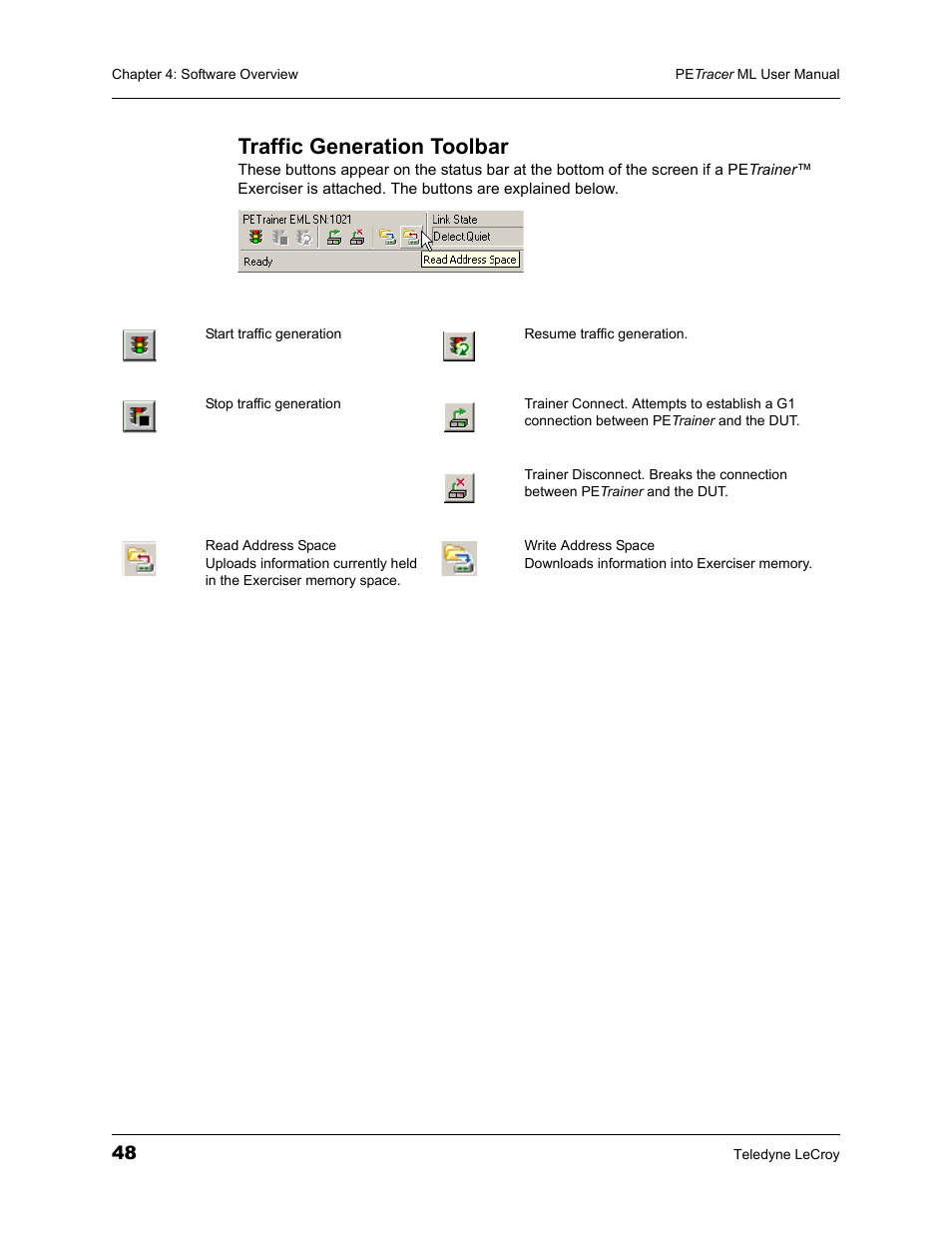 Traffic generation toolbar | Teledyne LeCroy PETracer ML Analyzer and Exerciser User Manual User Manual | Page 56 / 274