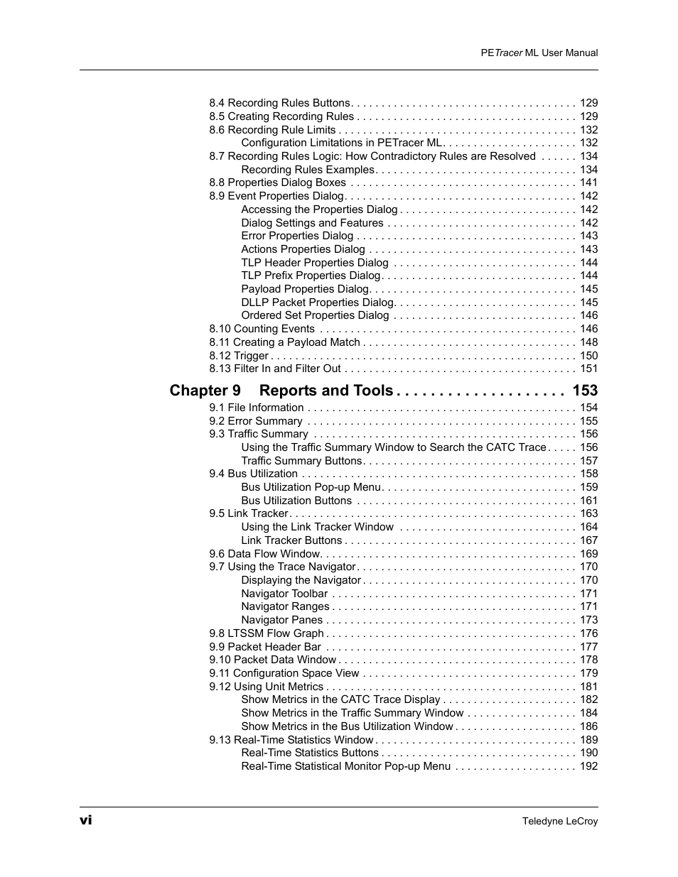 Chapter 9 reports and tools | Teledyne LeCroy PETracer ML Analyzer and Exerciser User Manual User Manual | Page 6 / 274